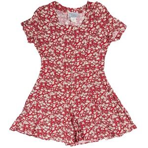 Vintage DBY Floral Romper Red Rayon Button Front Grunge Cottagecore Size 7